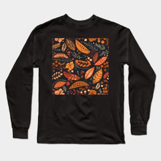 Flat Autumn Foliage Seamless Floral Pattern Fall Leaves Long Sleeve T-Shirt